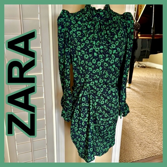 Zara Dresses & Skirts - ZARA Elegant Green Floral Dress Sz M